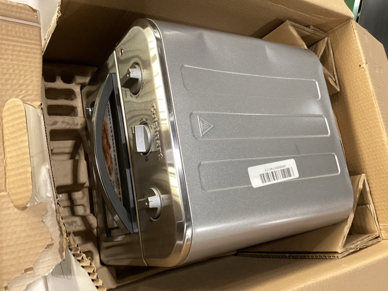 Condition photo showing New/Like New for Cuisinart Compact Air Fryer Toaster Oven, Stainless Steel Fryer with 6-in-1 Functions, Adjustable Temperature, Includes Oven Rack, Baking Pan and Air Fry Basket, TOA-26 Compact Air Fryer Oven Stainless Steel
