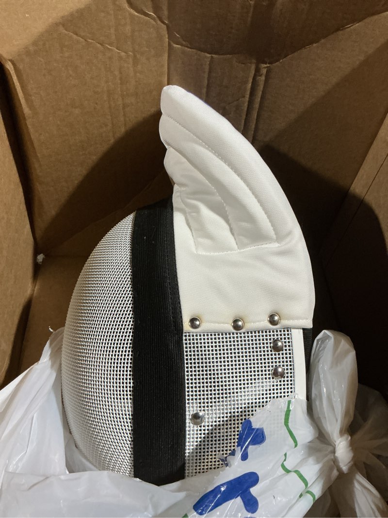 Condition photo showing As Is for leonark fencing epee mask hema helmet ce 350n certified national grade masque - fencing protective gear white medium