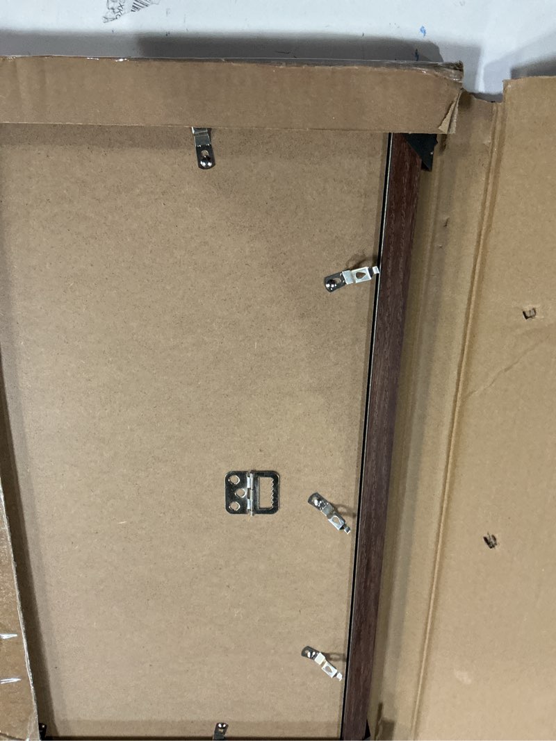 Condition photo showing As Is for 18x18 frame,distressed farmhouse wood pattern 18x18 picture frame display 14x14 with mat,display with plexiglass,horizontal and vertical square frame18x18,wall mount décor,walnut,1pack walnut 18x18