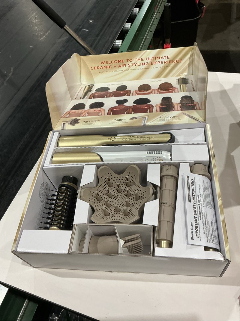 Condition photo showing New/Like New for Shark Glam Ceramic & Powerful Air Styling & Drying System, with Silki Straightener & Shark Glossi Air Glosser, for Drying, Curling, Straightening & Glossing with Diffuser, HD6052S (Curly & Coily Hair)