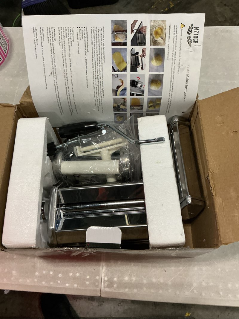 Condition photo showing Good Condition for pasta maker machine with 9 adjustable thickness settings, 2 in 1 noodle maker includes pasta cutter, ravioli maker attachment & pasta drying rack mz-150pr