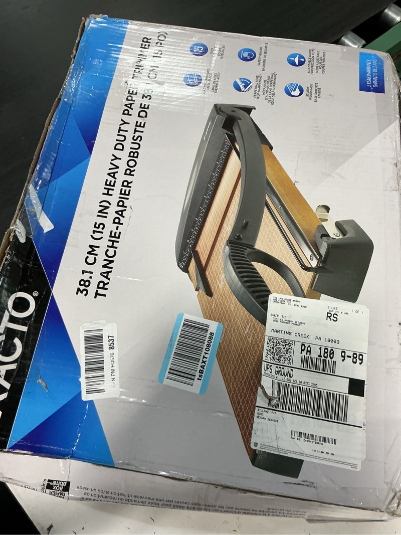 Condition photo showing As Is for x-acto heavy duty wood guillotine paper trimmer, 15" cutting surface - durable, precise, designed for school and work settings