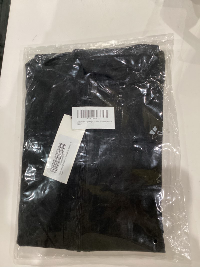 Condition photo showing New/Like New for clothin Mens Lightweight Running Jacket with Hood Zip Pockets for Fishing Hiking Travel Small Black