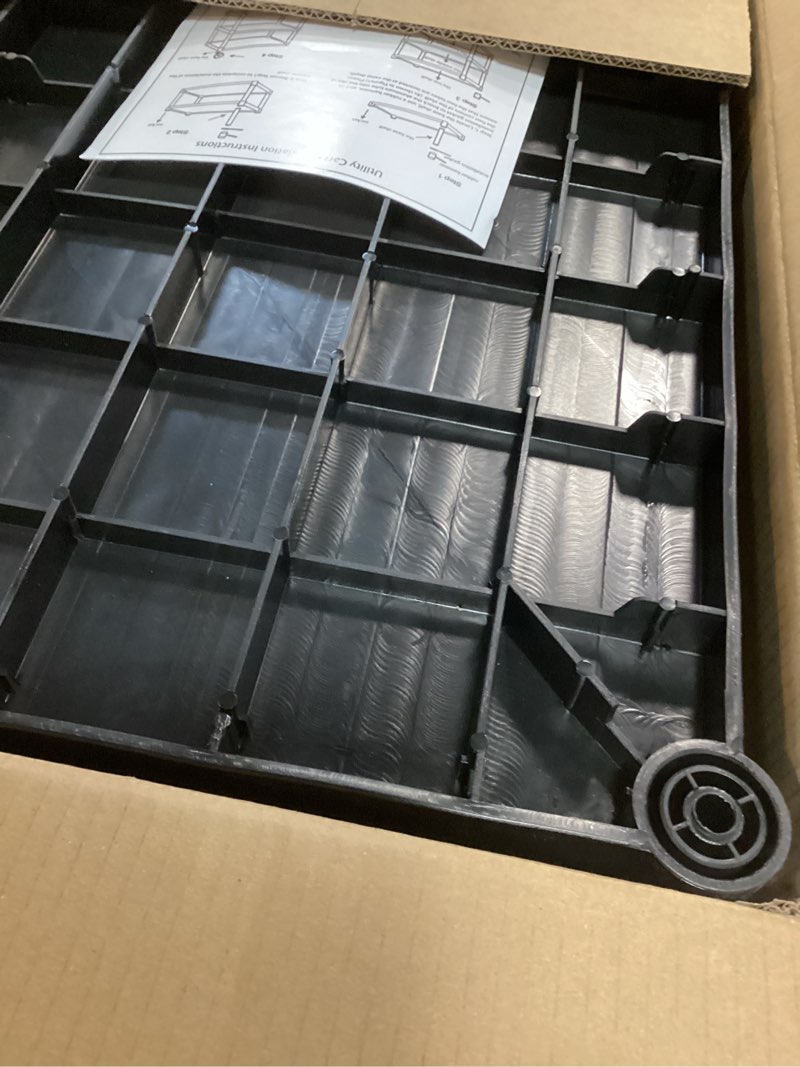 Condition photo showing Good Condition for plastic utility carts with wheels, heavy duty 510lbs capacity rolling service cart, 3-tier restaurant food cart with hammer for office, warehouse, garage (lockable wheels, black)