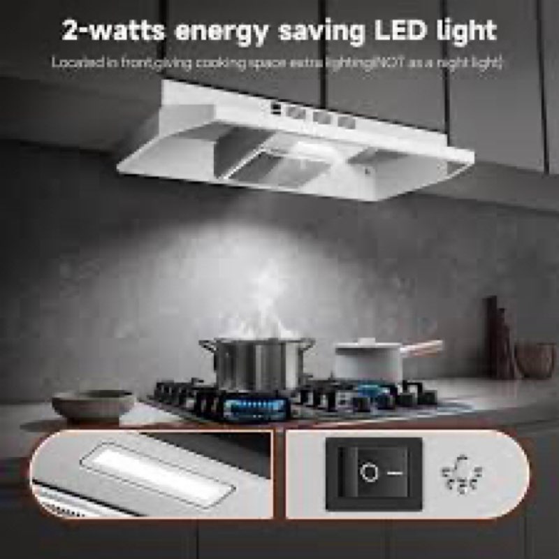 SNDOAS Range Hood 36 inch Under Cabinet,White Spray Painting Stainless Vent Hood with 2 speeds and 2