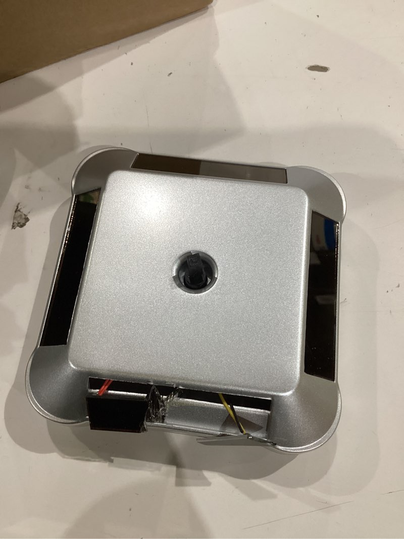 Condition photo showing As Is for solar turntable 360° rotating stand display plate for better curing uv resin printed jewelry or small items model from lcd/sla/dlp 3d printer solar or aa battery power (not included) (silver)