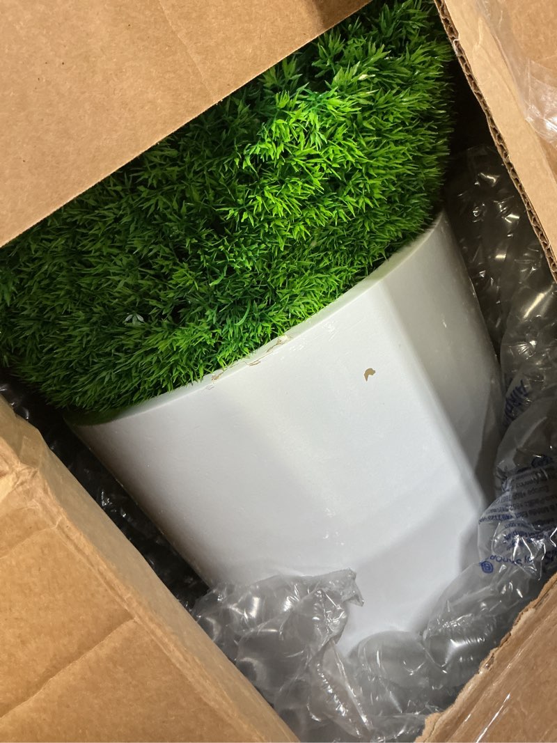 Condition photo showing As Is for Deco 79 Fiberglass Decorative Vase Minimalistic Floor Centerpiece Vase, Flower Vase for Home Decoration 15" x 15" x 36", White White 15" x 15" x 36"