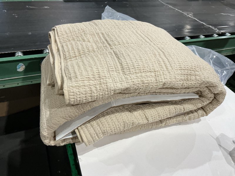 Condition photo showing As Is for yoofoss muslin blanket 100% organic cotton large for bed couch summer gauze blanket for adults lightweight and breathable apricot white apricot white