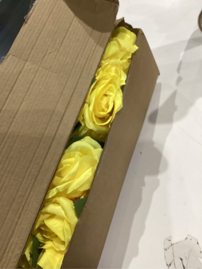 Condition photo showing As Is for 72 Pcs Artificial Roses Yellow Fake Silk Roses Realistic Roses Faux Flower Indoor Wedding Home Decor, Birthday Decorations