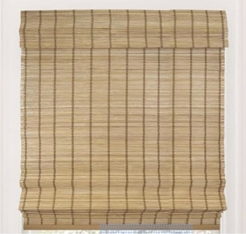 chicology cordless bamboo roman shade, light filtering, tortoise real woven bamboo, cordless lift, matching valance, spot clean only, inside/outside mount