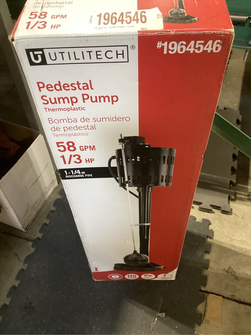 utilitech thermoplastic pedestal sump pump 1/3 hp 58gpm 115v