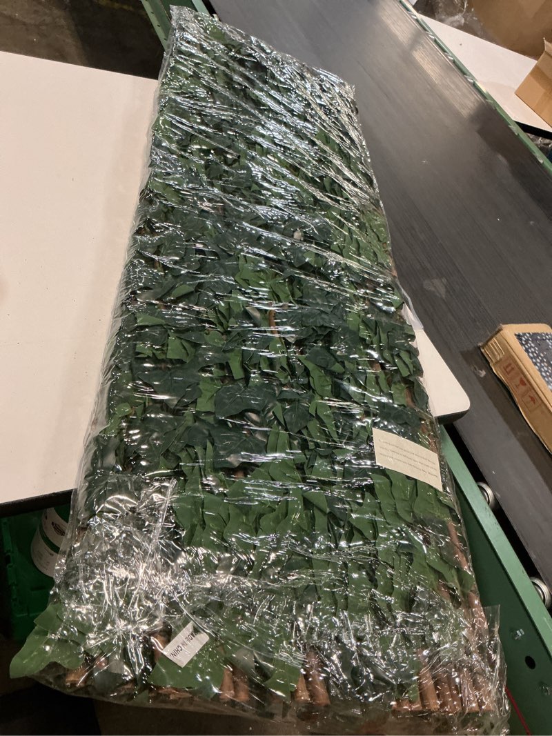 Condition photo showing As Is for expandable fence privacy screen for balcony patio outdoor,decorative faux ivy fencing panel,artificial hedges (1,ivy) dark green 1