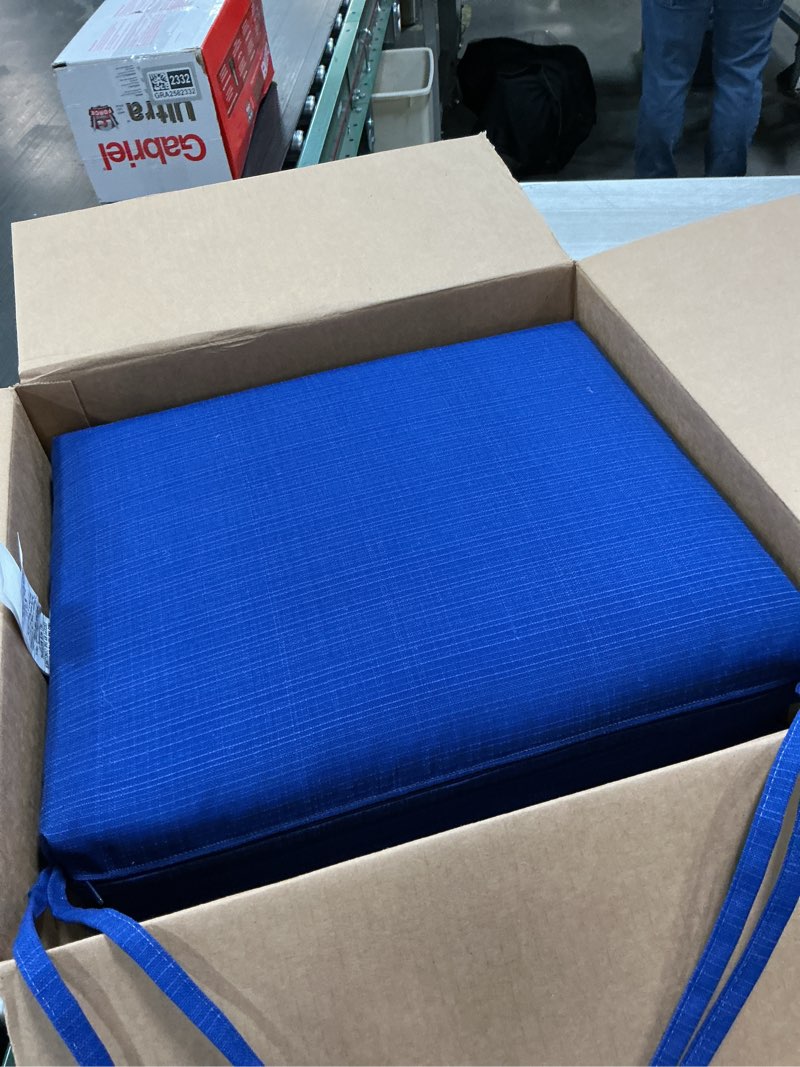 Condition photo showing Good Condition for Pillow Perfect Fresco Solid Indoor/Outdoor Patio Seat Cushions Plush Fiber Fill, Weather and Fade Resistant, Square Corner - 16" x 18.5", Blue, 2 Count Blue Square Corner - 16" x 18.5"