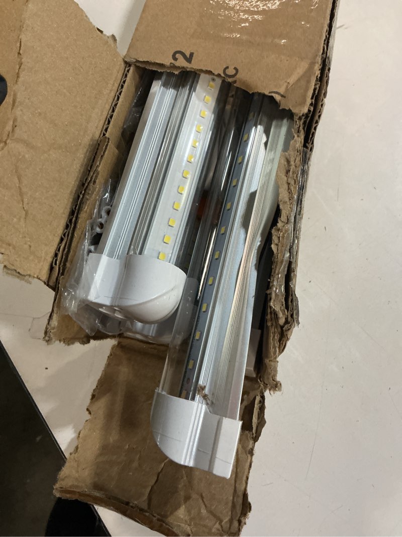 Condition photo showing As Is for hykolity 30w 2ft led shop light, 3500lm 6500k super bright white, linkable ceiling light fixture, v shape integrated t8 led tube light with built-in on/off switch for workbench, cabinet, etl, 4 pack 2ft-4pack