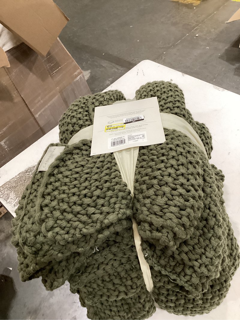 Condition photo showing As Is for king chunky knit blanket olive green - casaluna™