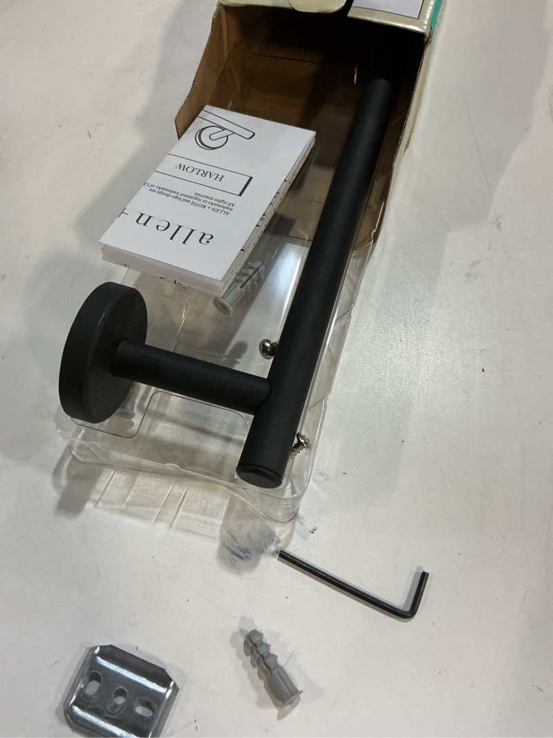 Condition photo showing As Is for  allen + roth Harlow 18-in Matte Black Wall-mount Single Towel Bar