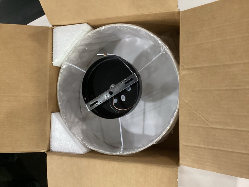 Condition photo showing New/Like New for 12.6" Modern Close to Ceiling Light with Linen Fabric Drum Shade,3-Light Semi Flush Mount Ceiling Light Fixture,Drum Light Fixtures Ceiling Mount for Kitchen, Bedroom, Bathroom, Living Room, Hallway Linen 12.6"