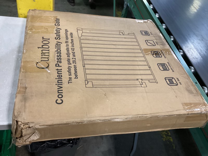 Condition photo showing New/Like New for cumbor 2 pack 29.2-43" no bottom bar baby gate for stairs, 2-in-1 auto close dog gate indoor, hardware mounted pet gate for doorways with large walk thru door, child-proof safety gate for kids (white) 02- white- drill only- no threshold 29.2"-43" w x 28" h | 2 pack