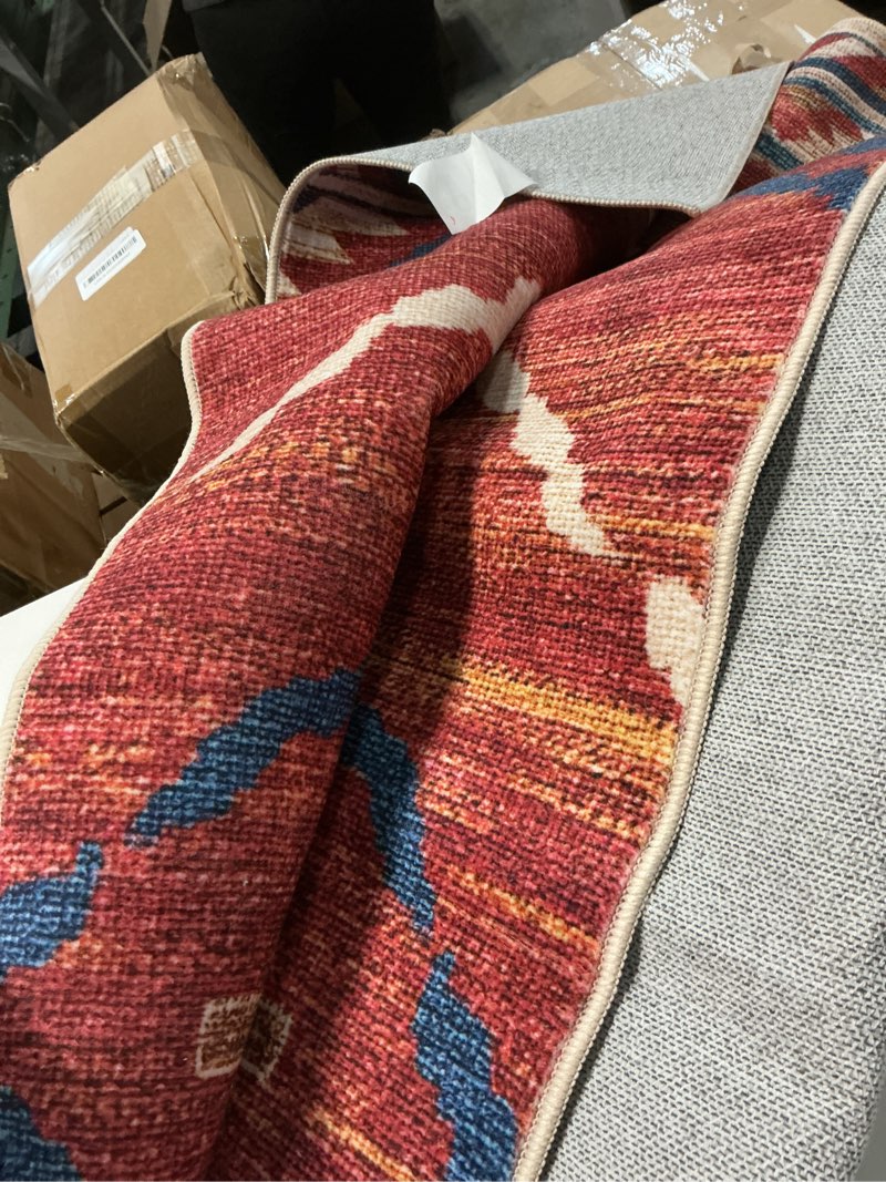 Condition photo showing Good Condition for Area Rug 8x10 Rug Machine Washable Non-Slip Low Pile Print Pattern Western Rug for Living Room Bedroom Entryway Tribal Series -Red/Orange Red/Orange 8' x 10' (Rectangular)
