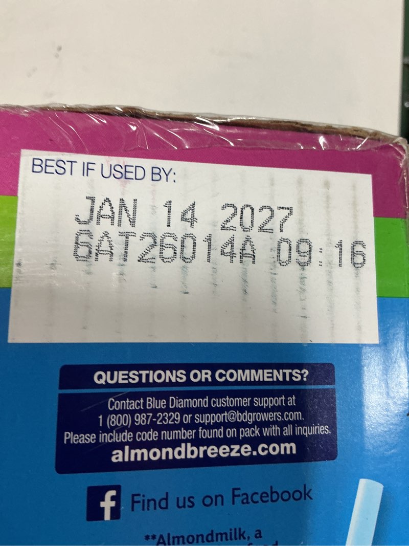 Condition photo showing New/Like New for almond breeze dairy free almondmilk unsweetened original 32 oz boxes, 6 count original,unsweetened 32 fl oz (pack of 6)
