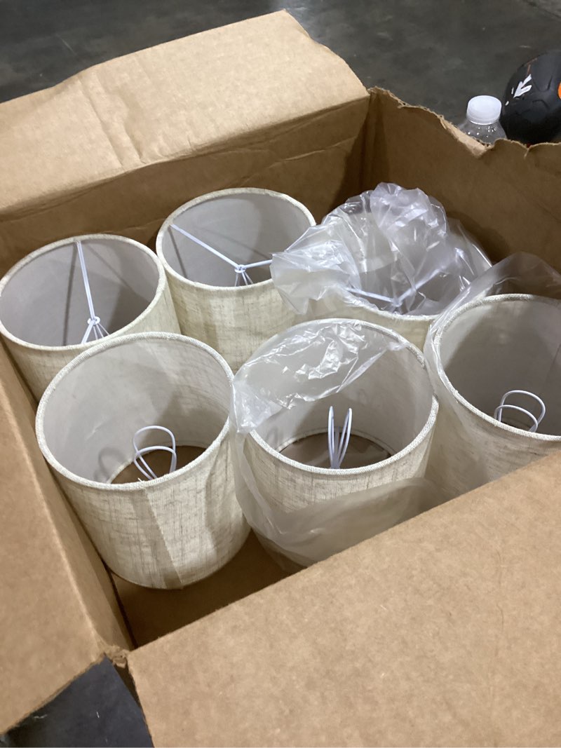 Condition photo showing Good Condition for (similar)wellmet small lamp shade,only for candle bulbs,clip-on drum lamp shades,set of 6, 3x6x5 inches linen bell-3x5x5 inches