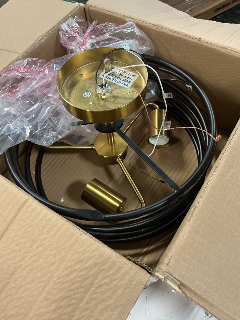 Condition photo showing As Is for Chanlited Black Rustic Drum Semi Flush Ceiling Light with 3-Light Brass Base, Modern Gold Farmhouse 