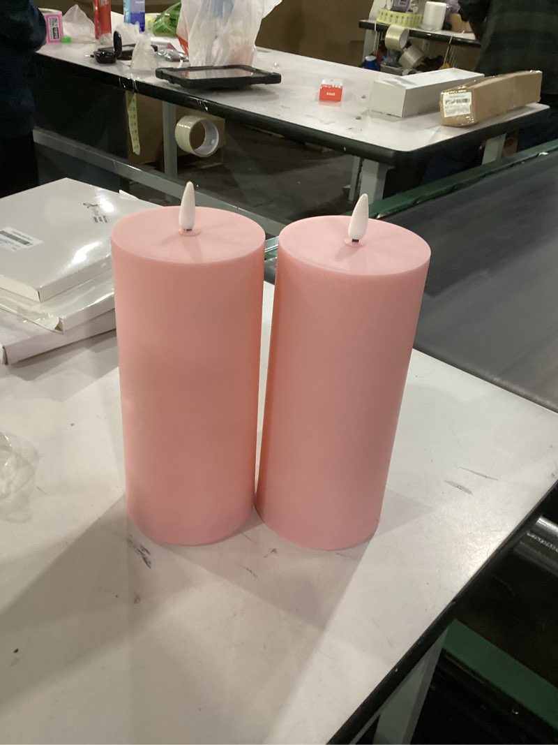 Condition photo showing New/Like New for Pink***Homemory Outdoor Waterproof Flameless LED Candles 4\" x 12\", Battery Operated Large Pillar Candles with Remote & Timer, Long Lasting for Outdoor Lanterns & Patio, White, Set of 2 4\"x12\"