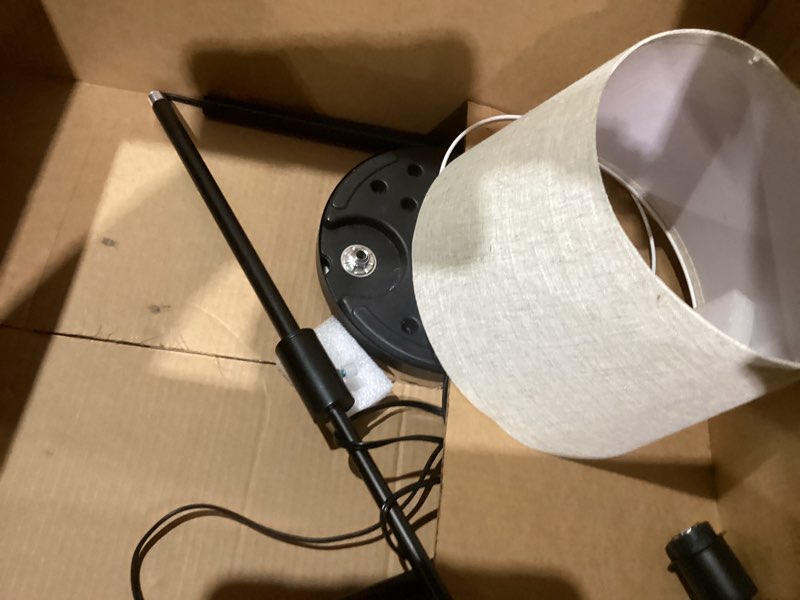 Condition photo showing Good Condition for ?Upgraded? Dimmable Floor Lamp, 1000 Lumens LED Edison Bulb Included, Arc Floor Lamps for Living Room Modern Standing Lamp with Linen Shade, Tall Lamp for Bedroom Office Dining Room- Black Matte Black-Beige Linen Shade