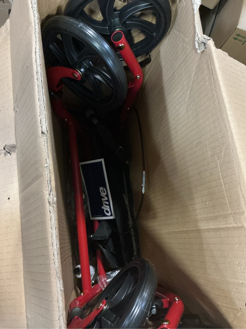 Condition photo showing Good Condition for drive medical rollator walker with seat - stable mobility support - height adjustable - durable steel frame construction - smooth 7.5" wheels - foldable frame - 350 lb limit - red