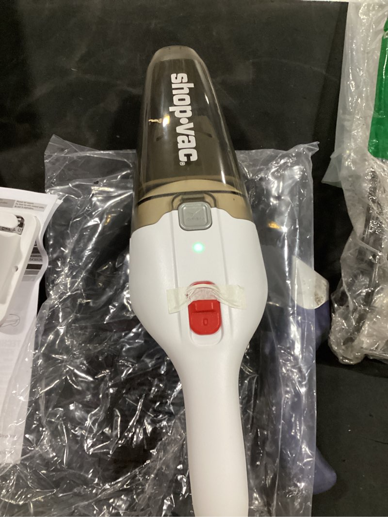 Condition photo showing Good Condition for (missing charger) shop-vac wet/dry handheld vacuum cordless, powerful portable car vacuum rechargeable, wall-mounted hand vac with crevice tool, lightweight hand vacuum for home & car, washable filter, white white and gray