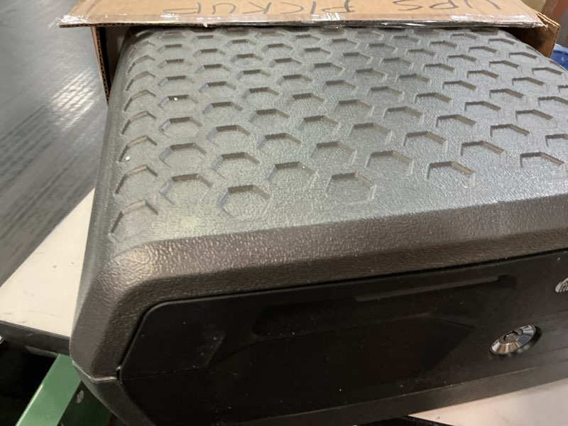 Condition photo showing As Is for (without a key)sentrysafe fireproof and waterproof document safe with key lock, lock box for cash, passport, jewelry, exterior: 16.5 in w x 14.8 in d x 7.6 in h, black, 0.36 cubic feet, chw30220