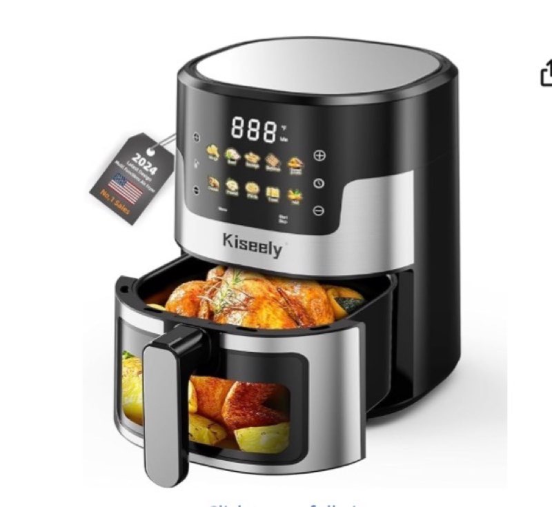 air fryer, 6 qt air fryers with glass touch screen, clear windows, 10-in-1 stainless air fryer oven 