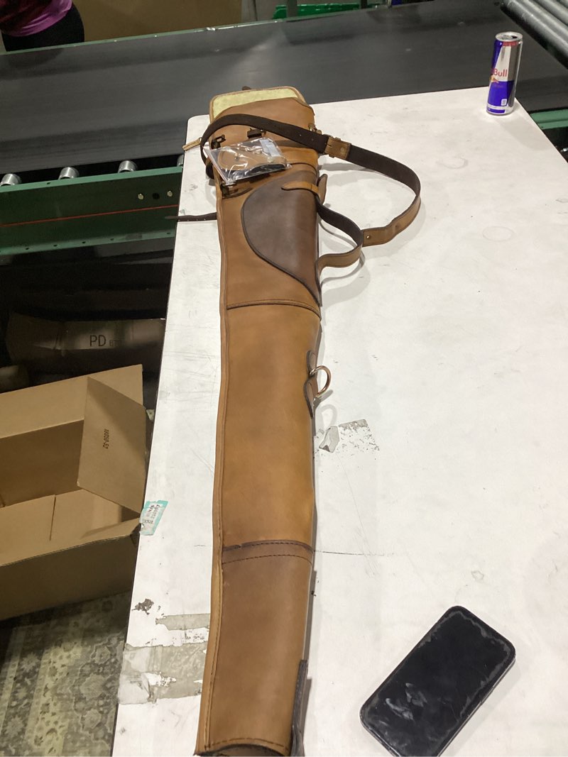Condition photo showing Good Condition for Cowhide Leather Holster Rifle Bag Unscoped Gun Cases Scabbard Rifle Sling Handmade Shotgun Case Hunting Case Scoped & Unscoped 50 Inch Unscoped Rifles & Shotguns Design 4 - Brown With Pocket