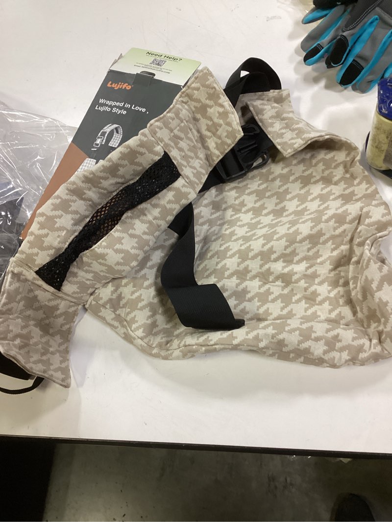 Condition photo showing Good Condition for Baby Sling Carrier for Toddler, Houndstooth Baby Carrier Sling, Premium Cotton Linen Adjustable in Both Front and Back Shoulder Strap, Portable and Lightweight Toddler Carrier Khaki