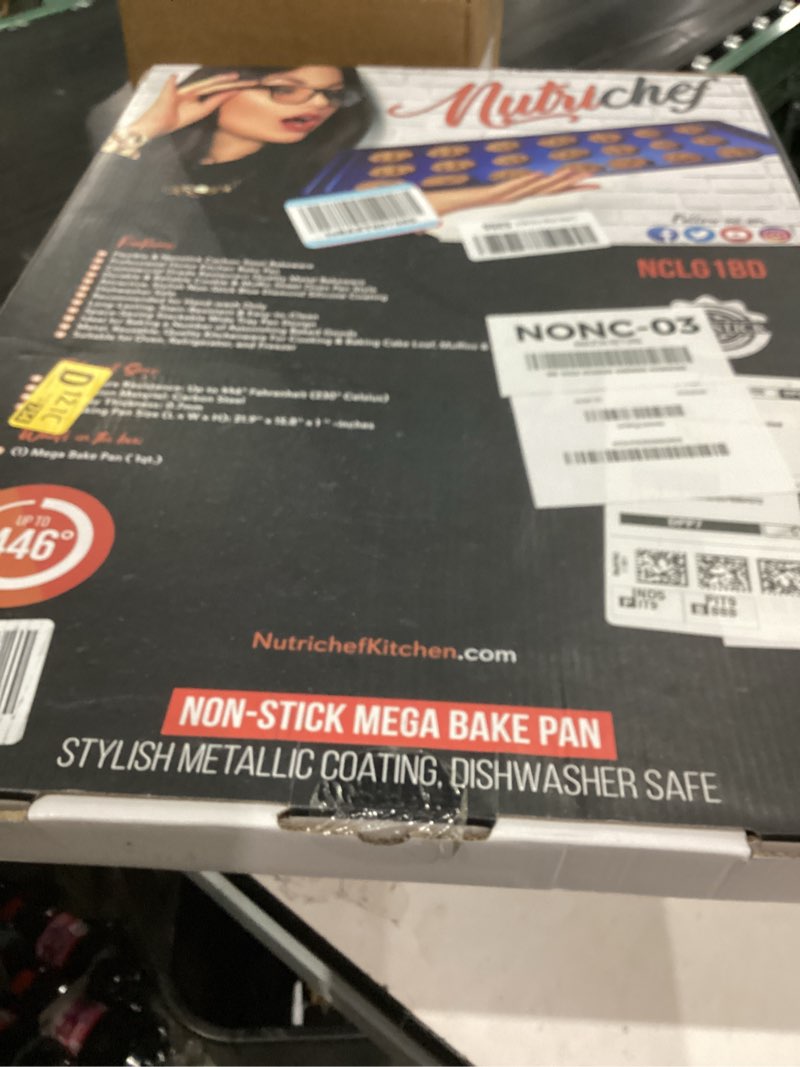 Condition photo showing As Is for NutriChef Extra Large Nonstick Cookie Sheet for Baking, 22 Inch x 16 Inch Premium Carbon Steel Baking Tray for Oven, Baking Sheet for Cookies, Jelly Rolls, & Pastries - Blue Diamond, NCLG1BD