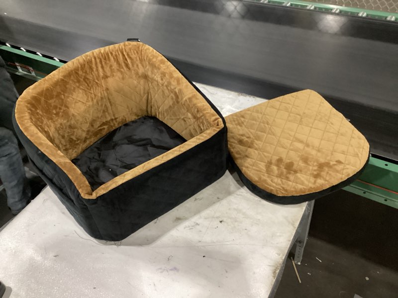 Condition photo showing New/Like New for (Color black+brown)Elevated Dog Car Booster Seat for Small Medium Dogs, Travel-Safe Pet Bed with Memory Foam & Washable Cover, Portable with Safety Tether & Storage Pocket for Car, Truck, SUV