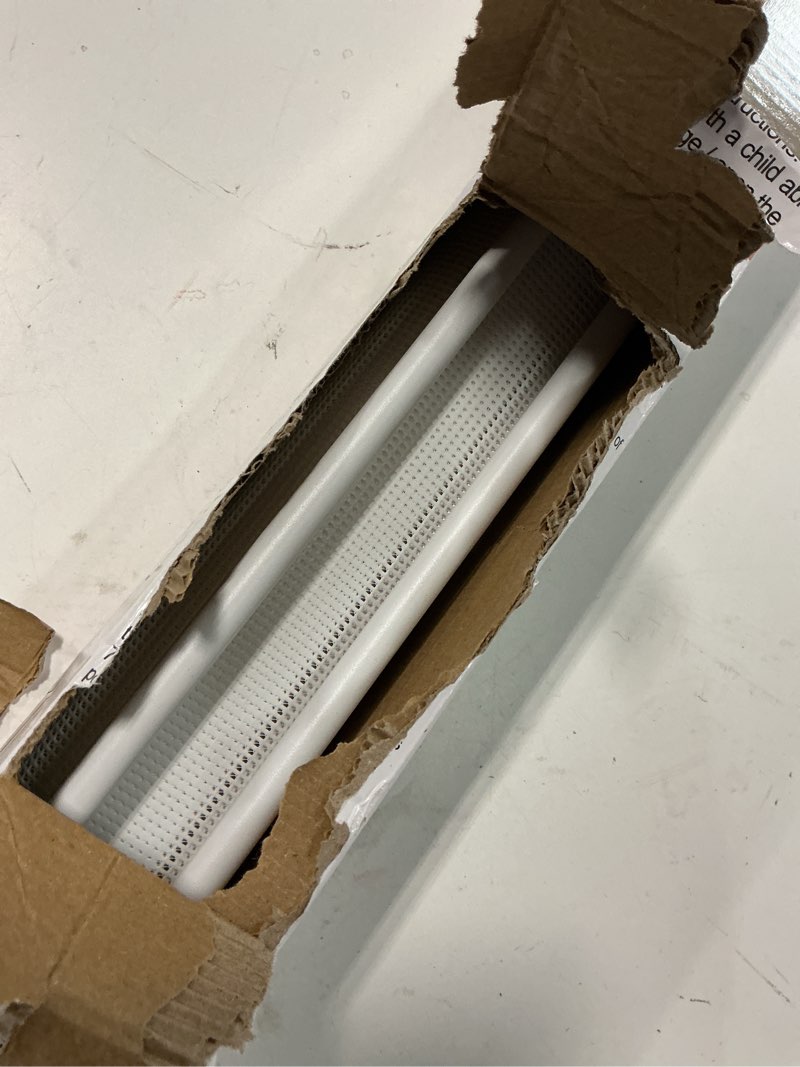 Condition photo showing As Is for White Reinforced 42\\\" Tall x 75\\\" Wide Retractable Baby Gate with Support Rods - Prevents Crawling Under Extra Tall Pet Gate Indoor Mesh Gate Outdoor Long Baby Gate Tall Dog Gates for Doorways,  (42\\\" Tall x 75\\\" Wide)