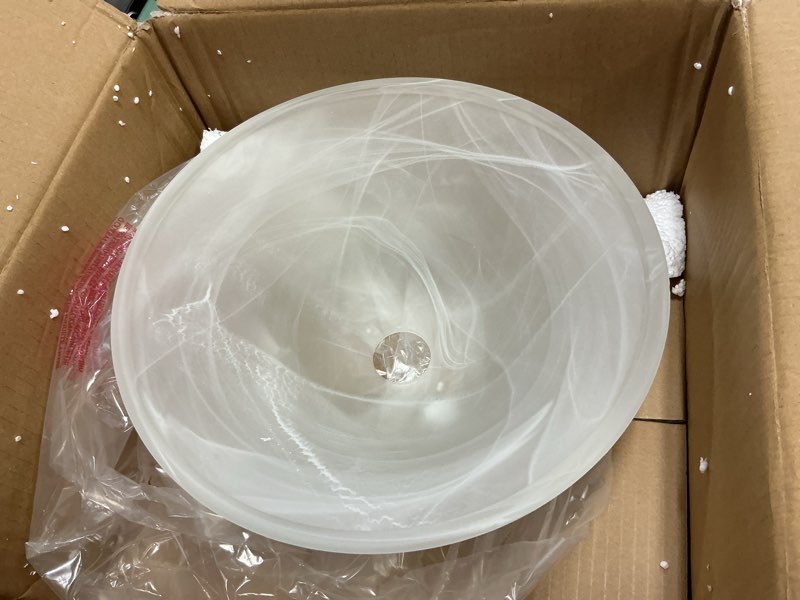 Condition photo showing As Is for aspen creative 23517-11, alabaster replacement glass shade for medium base socket torchiere lamp, swag lamp and pendant & island fixture, 12-1/4" diameter x 4-3/4" height alabaster g