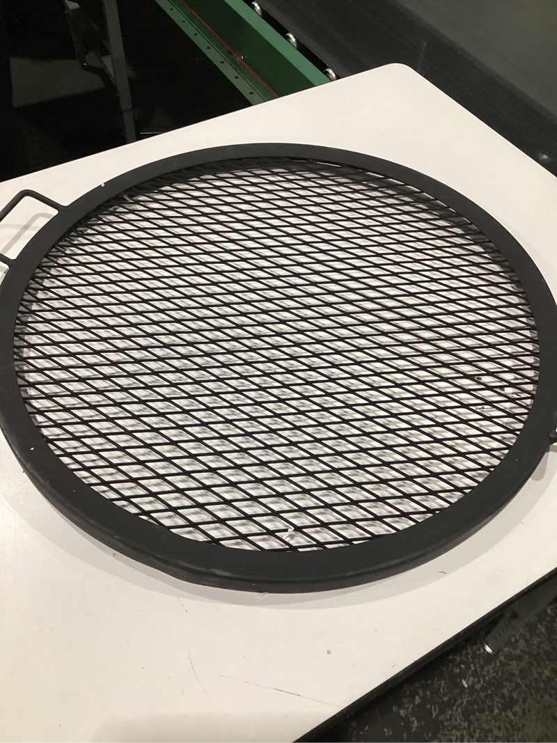 Condition photo showing As Is for Sunnydaze Sunnydaze X-Marks Outdoor Fire Pit Grill Grate for Cooking - Round Fire Pit Grate - Steel Campfire BBQ Grill with Handles - 24-Inch 24 in
