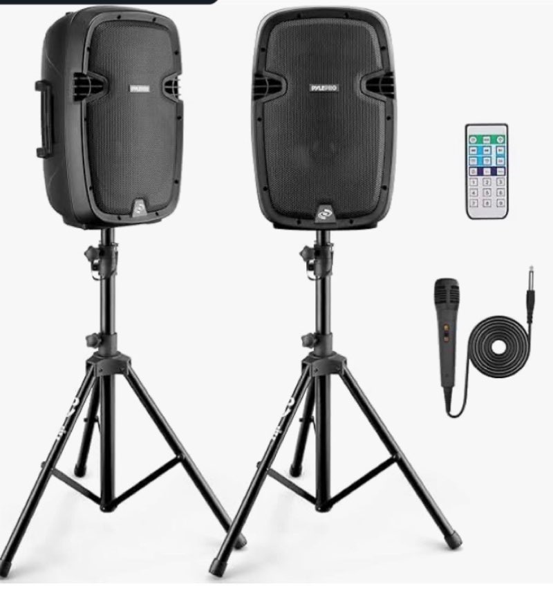 moukey mpa80 pa system, 8 inch active & passive powered rechargeable pa speakers, 800w peak power, w