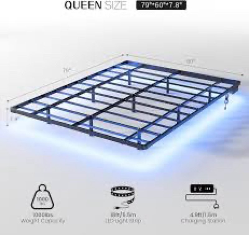 OLEVS Floating Bed Frame Full Size with Smart LED Lights and Charging Station - Modern Metal Platfor