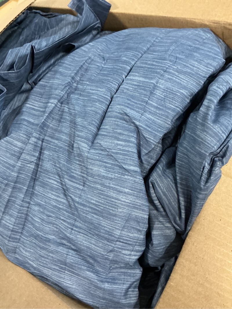Condition photo showing As Is for bedsure california king comforter set - infinity blue soft bedding for all seasons, cationic dyed bed set, 3 pieces, 1 california king size comforter (104"x96") and 2 pillow shams (20"x36"+2") california king 21 - infinity blue