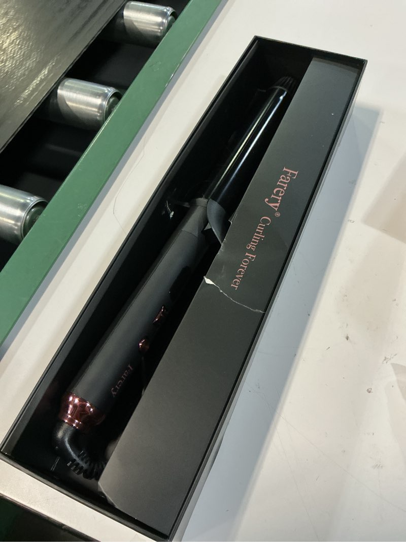 Condition photo showing As Is for farery long barrel curling iron 1 1/4 inch, 1.25 inch curling iron for long hair, infused argan oil & keratin, lasting styling, 11 adjustable temp, include clips & silicone pad black 1 1/4 inch
