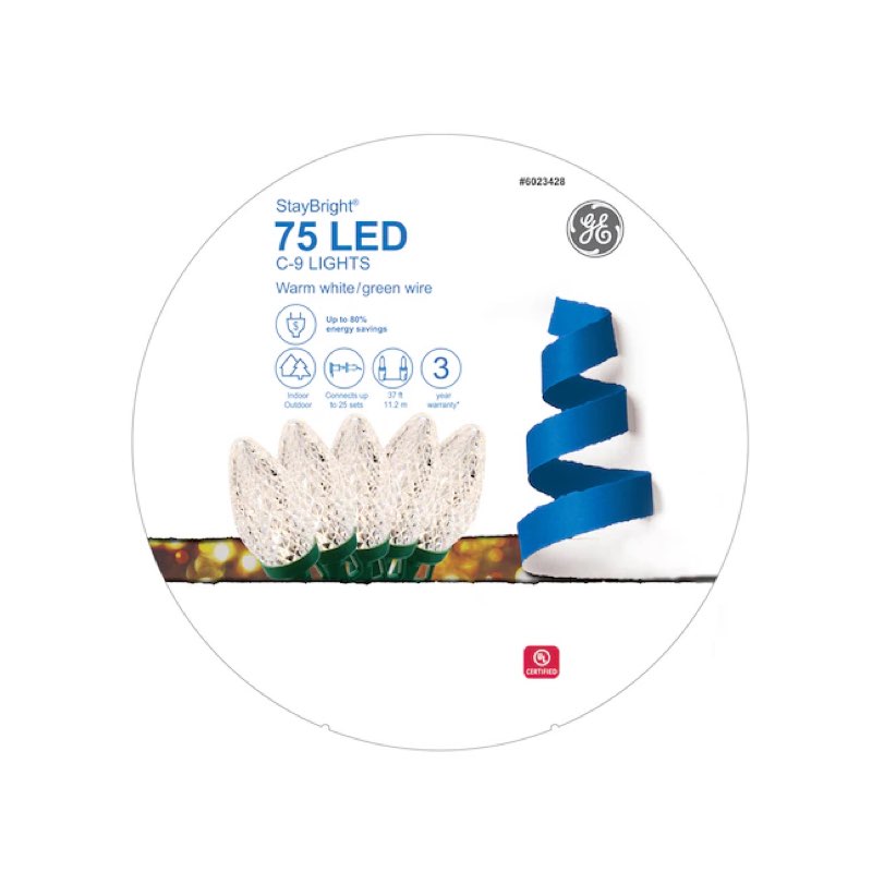 ge staybright 75-count 37-ft constant white led plug-in christmas string lights