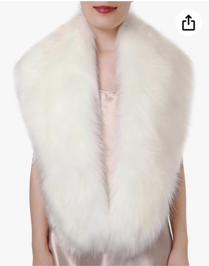 Dikoaina Women's Faux Fur Collar Scarf Wrap, Winter Warm Neck Warmer, Elegant Decorative for Coat Jacket Outwear White 120cm