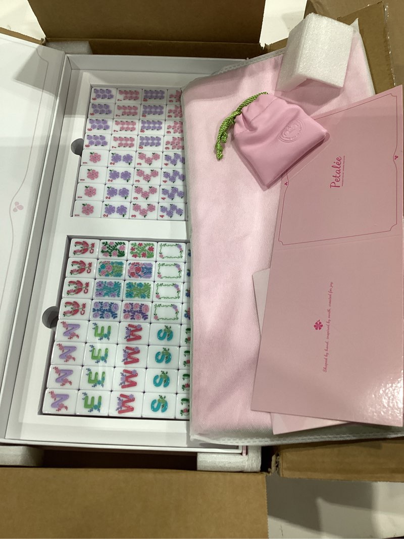 Condition photo showing Good Condition for american mahjong tile set, 160 pink 4 layer mah jong gametiles with tile bag, gift-ready storage box, 4 dice with pouch, mahjong travel tiles set, western mah jongg, majong, majiang