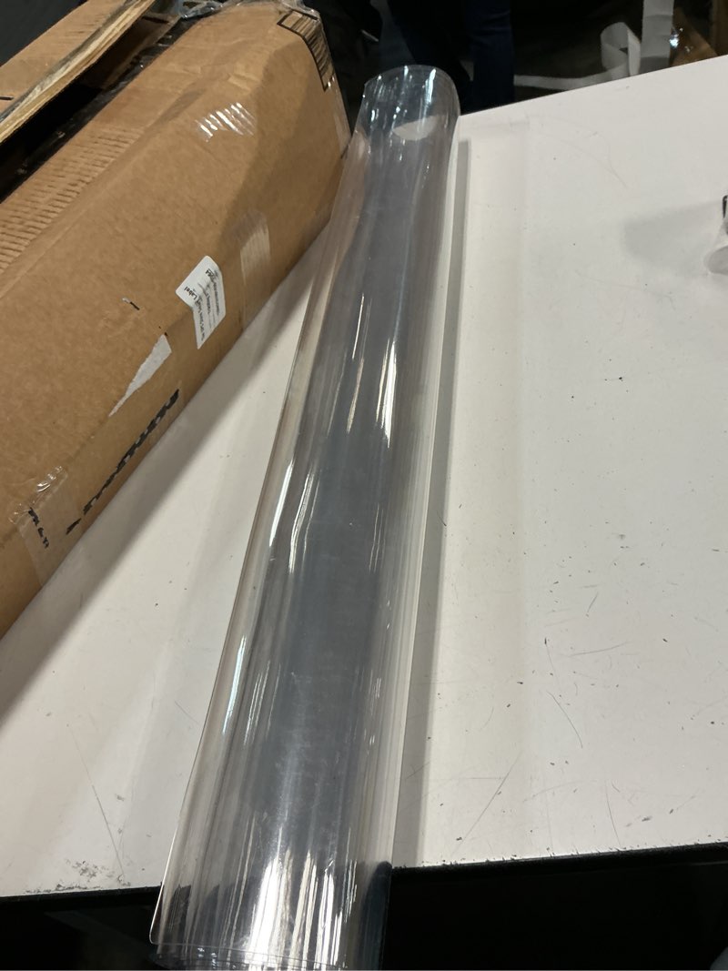 Condition photo showing As Is for clear table cover protector 19 x 39 inch, 2mm thick clear desk mat, plastic table cover, transparent desk cover, desk protector mat for desktop, writing desk clear 2mm 19" x 39"