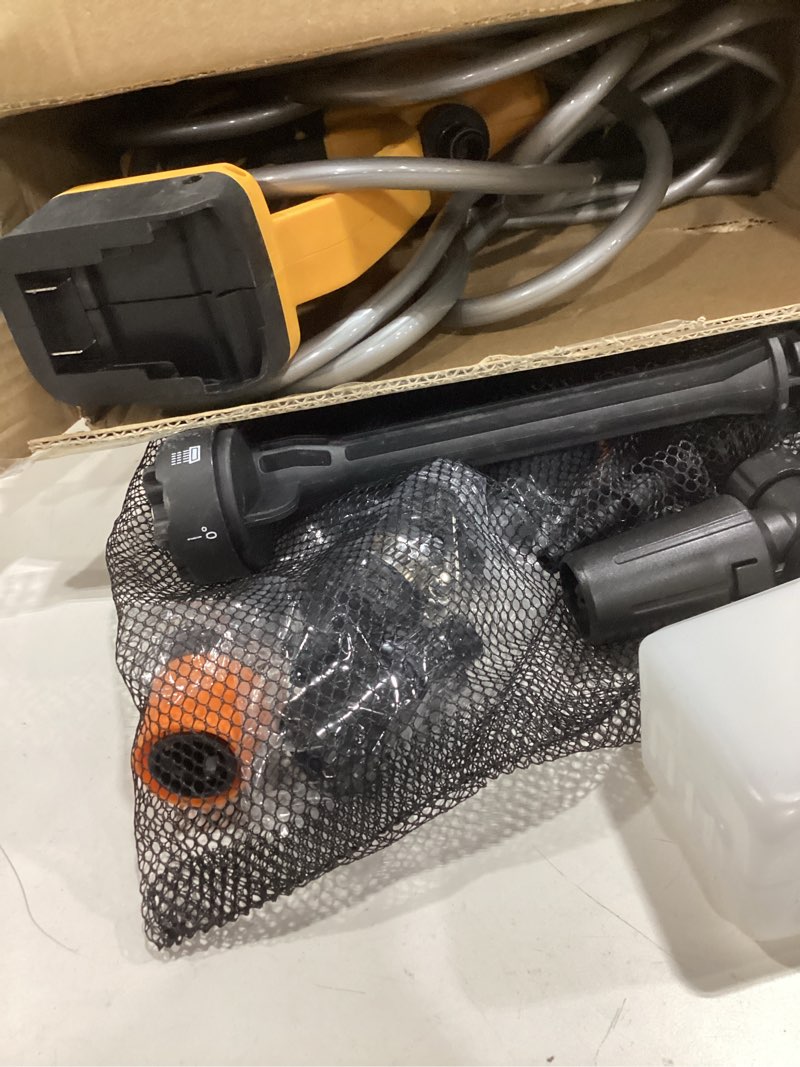 Condition photo showing As Is for ecarke portable car cleaning tool compatible with dewalt 20v battery, 6-in-1 nozzle & foam cannon, 3-speed adjustment, 5m hose, brushless motor for car floor, patio, fence(tool only, no battery)