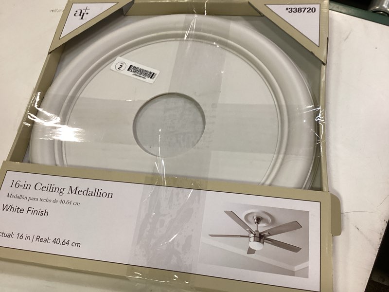 Condition photo showing Good Condition for allen + roth 16-in W x 16-in L Traditional Painted White Composite Whole Ceiling Medallion