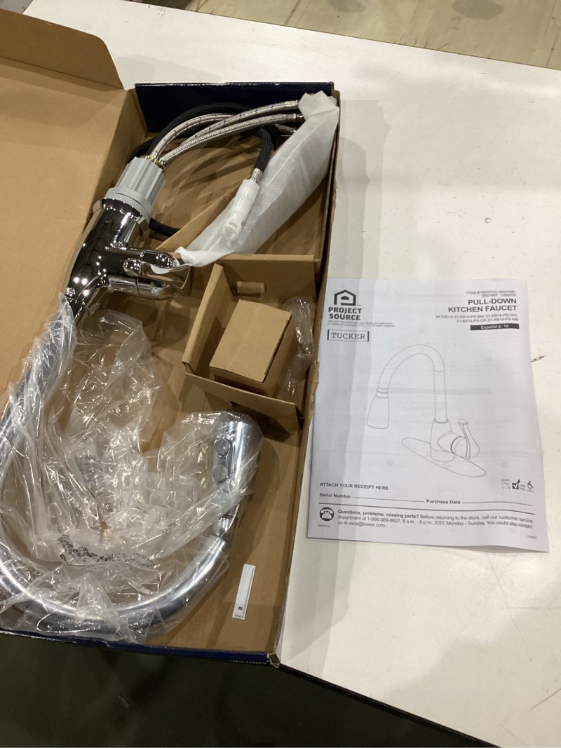 Condition photo showing Good Condition for project source tucker chrome 1-handle deck-mount pull-down handle kitchen faucet